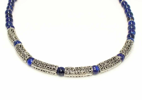 925 Ayar Gümüş Lapis Taşlı Kolye - Resim 5