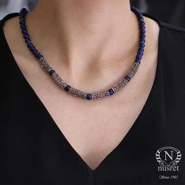 925 Ayar Gümüş Lapis Taşlı Kolye - Resim 6