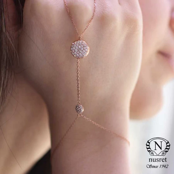 925 Ayar Rose Gümüş Yarım Yuvarlak Taşlı Şahmeran ürün görseli