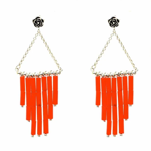 925 Ayar Gümüş Çubuk Mercan Küpe - Resim 2