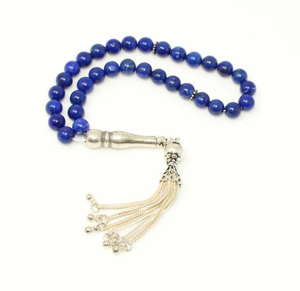 Küre Kesim Lapis Doğaltaş Gümüş Tesbih - Resim 2