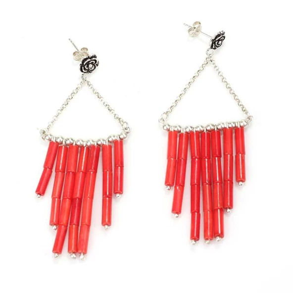 925 Ayar Gümüş Çubuk Mercan Küpe - Resim 5