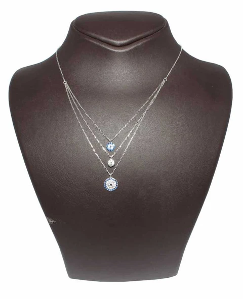 925 Ayar Gümüş Nazar Boncuklu Ve Taşlı Kolye - Resim 2