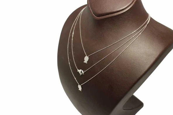 925 Ayar Gümüş Balık 3 Zincir  Kolye - Resim 4