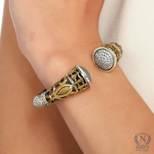 925 Ayar Gümüş ve Bronz Taşlı Antik Bizans Bilezik ürün görseli