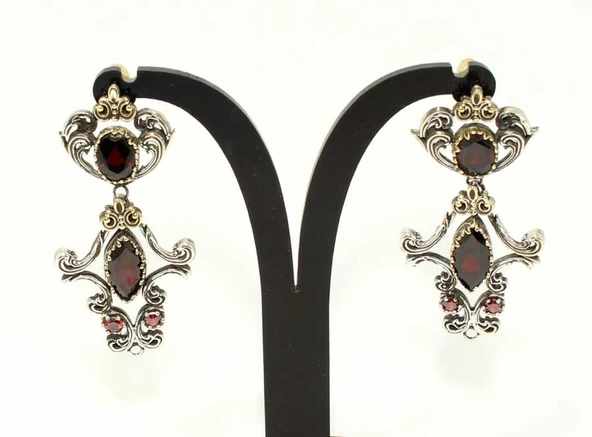 925 Ayar Gümüş ve Bronz Karışımı Garnet Taşlı Otantik Küpe - Resim 5