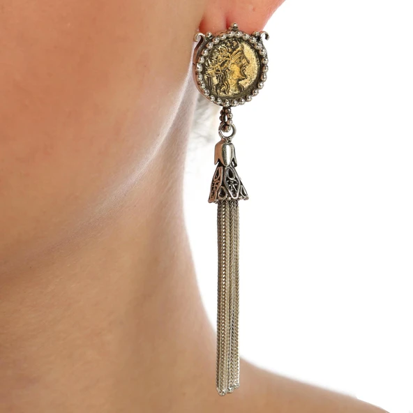 925 Ayar Gümüş ve Bronz Karışımı Antik Bizans Sallantılı Küpe ürün görseli 1