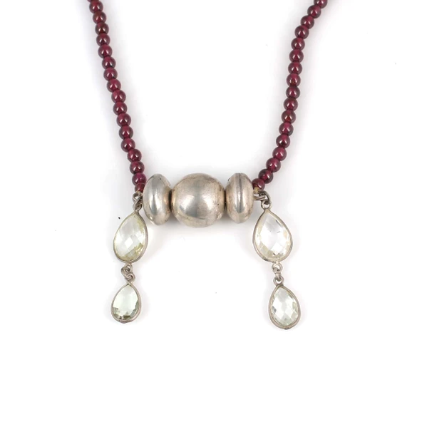 925 Ayar Gümüş Garnet ve Kuvars Taşlı Kolye - Resim 3