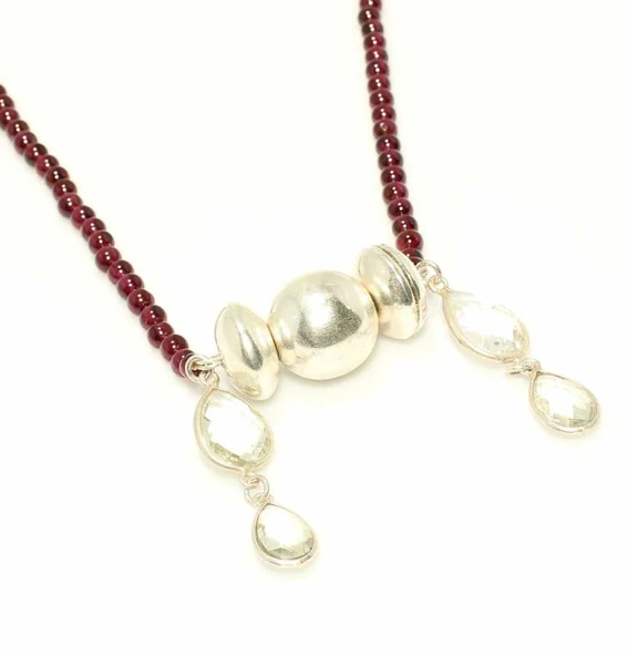 925 Ayar Gümüş Garnet ve Kuvars Taşlı Kolye - Resim 7