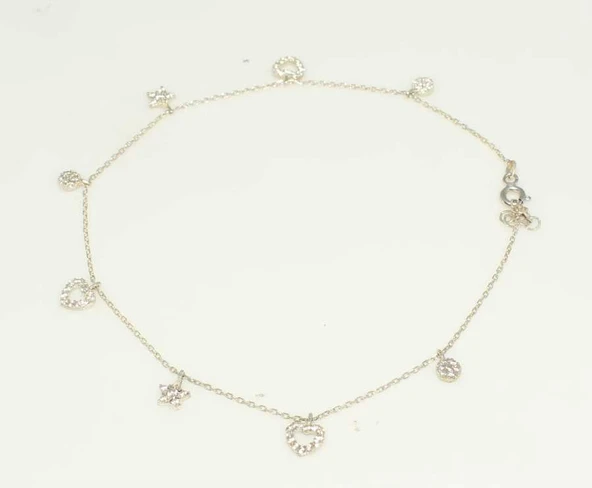 925 Ayar Gümüş Kalp ve Yıldız Halhal - Resim 4