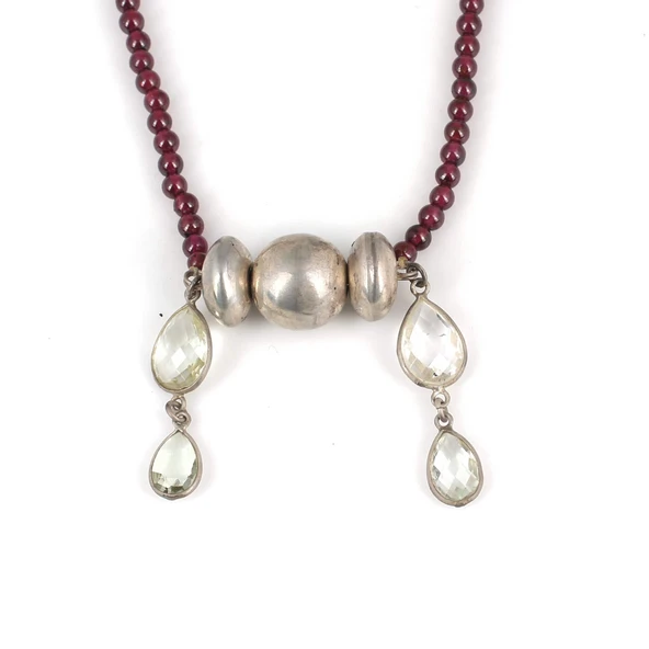 925 Ayar Gümüş Garnet ve Kuvars Taşlı Kolye - Resim 2