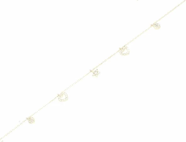 925 Ayar Gümüş Kalp ve Yıldız Halhal - Resim 3