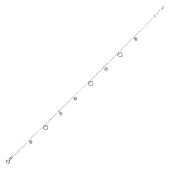 925 Ayar Gümüş Kalp ve Yıldız Halhal - Resim 7