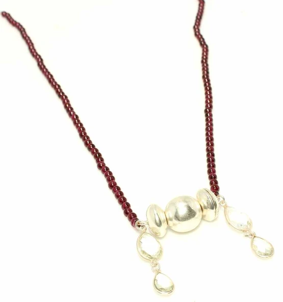 925 Ayar Gümüş Garnet ve Kuvars Taşlı Kolye - Resim 6