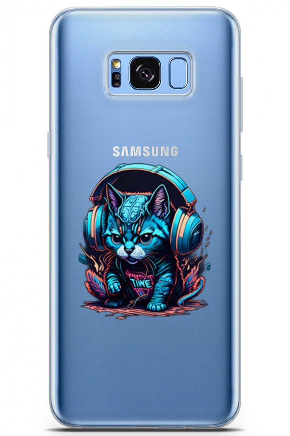 Samsung Galaxy S8 Plus Kılıf Seri Others 03 Kulaklık Kedicik Şeffaf Arka Kapak