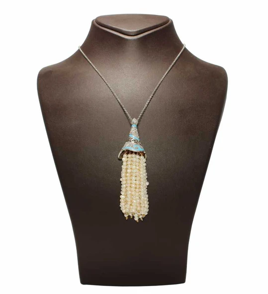 925 Ayar Gümüş İnci Taşlı Külah Kolye - Resim 4