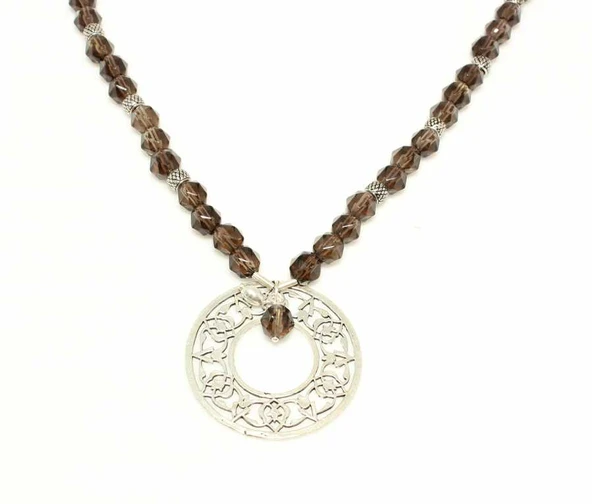 925 Ayar Gümüş Smoki Quartz Taşlı Ajur Kolye - Resim 6