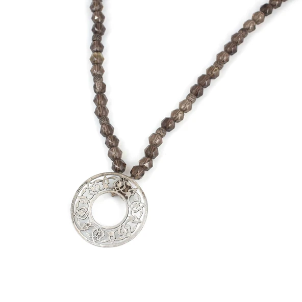 925 Ayar Gümüş Smoki Quartz Taşlı Ajur Kolye - Resim 3