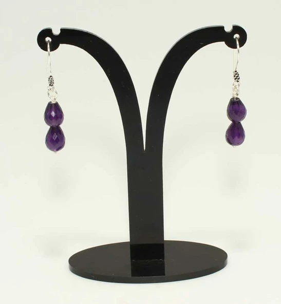 925 Ayar Gümüş Damla Ametist Küpe - Resim 4