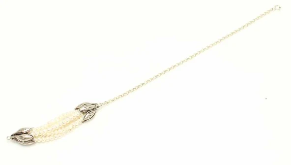 925 Ayar Gümüş İnci Taşlı Halhal - Resim 2