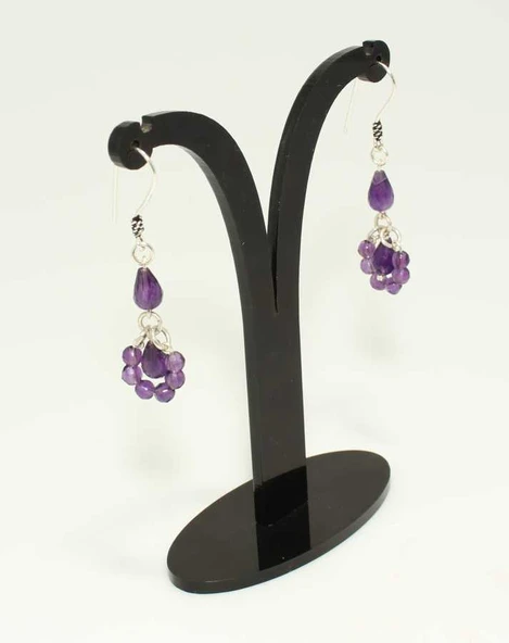 925 Ayar Gümüş Ametist Taşlı Halka Küpe - Resim 3