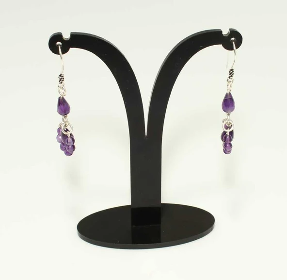 925 Ayar Gümüş Ametist Taşlı Halka Küpe - Resim 5