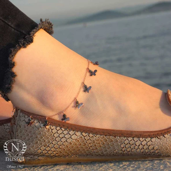 925 Ayar Gümüş Kelebekli Halhal - Resim 5