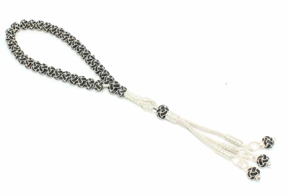 999 Ayar Gümüş Siyah Beyaz Kazaz Tesbih ürün görseli 1