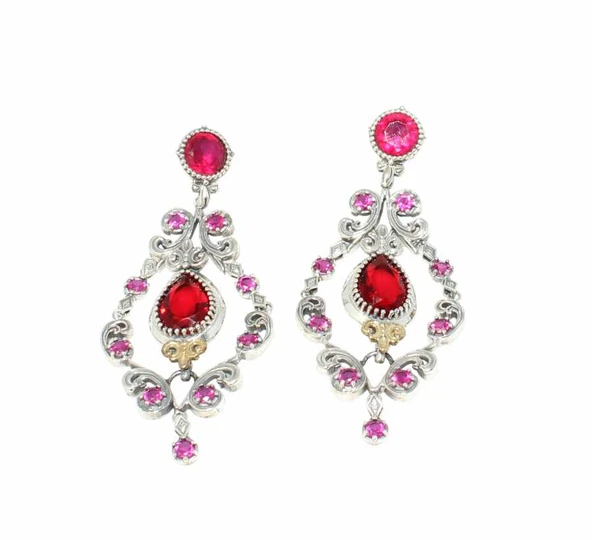 925 Ayar Gümüş ve Bronz Karşımı Yakut Taşlı Antik Küpe ürün görseli 1