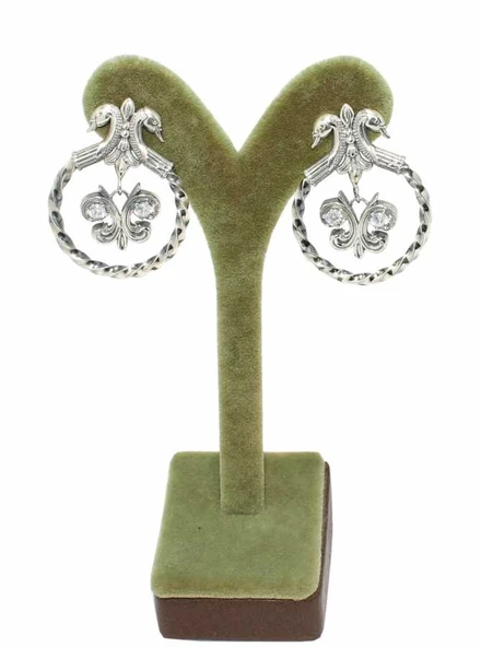 925 Ayar Gümüş Kuğulu Antik Küpe - Resim 4