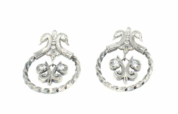 925 Ayar Gümüş Kuğulu Antik Küpe - Resim 3