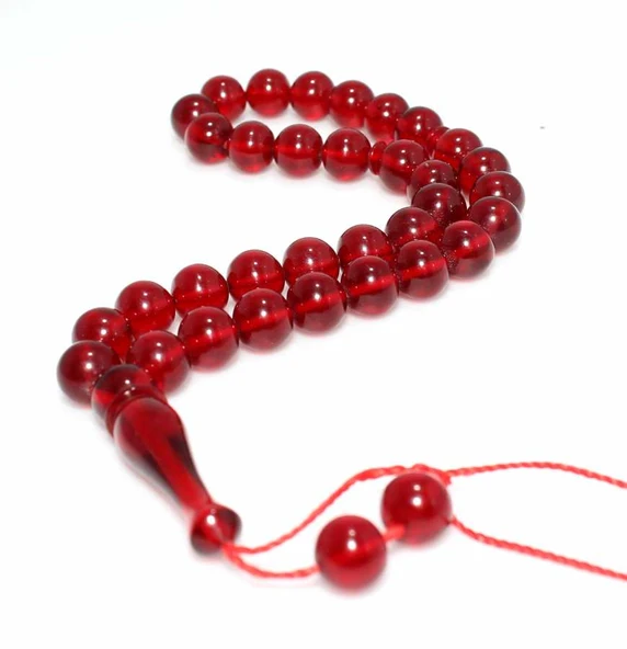 Kırmızı Renk Özel Sıkma Kehribar Tesbih - Resim 3