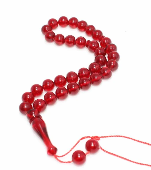 Kırmızı Renk Özel Sıkma Kehribar Tesbih - Resim 2