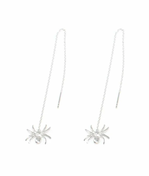 925 Ayar Gümüş Örümcek Zincir Küpe, Beyaz - Resim 2