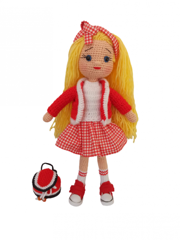 Çantalı Kolej Bebeği Amigurumi Organik Oyuncak