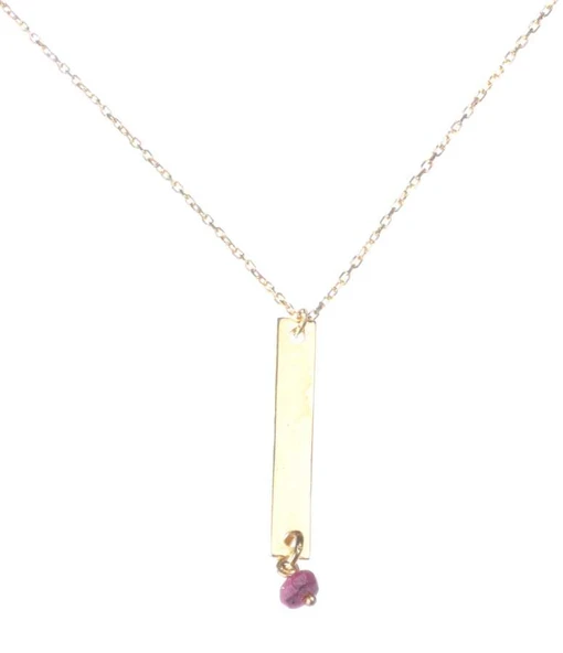 925 Ayar Gümüş Yakut Taşlı Plaka Kolye, Sarı ürün görseli