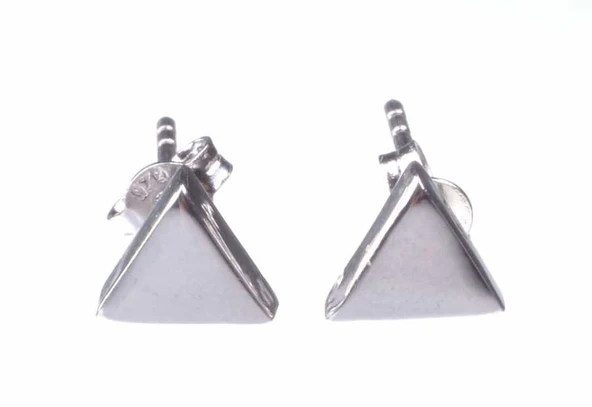 925 Ayar Gümüş Minik Üçgen Küpe, Beyaz - Resim 2