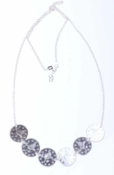 925 Ayar Gümüş 6'lı Sikkeli Kolye - Resim 3