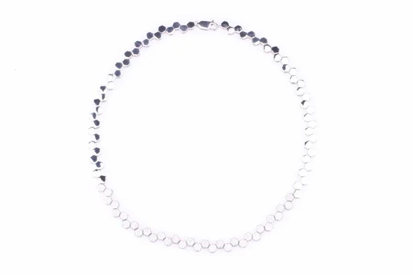 925 Ayar Gümüş Petek Desenli Pırlanta Montür Kolye - Resim 4