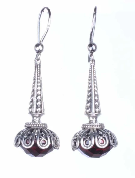 925 Ayar Gümüş Kırmızı Zirkon Taşlı Sallantılı Küpe - Resim 5