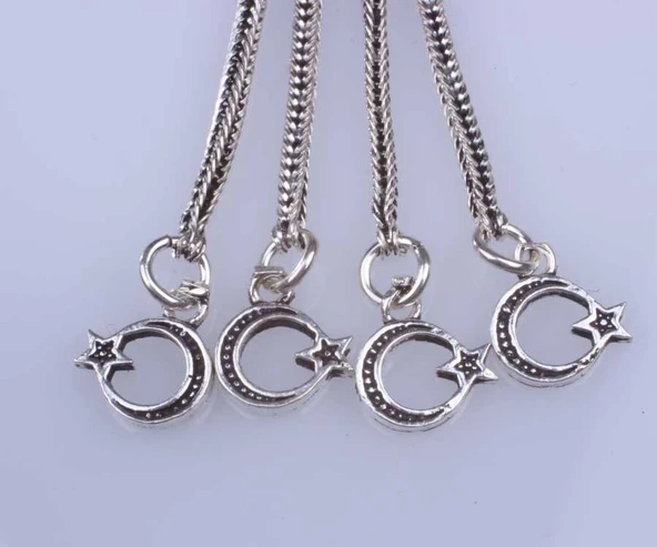 925 ayar Gümüş Ay Yıldız Püskül - Resim 6