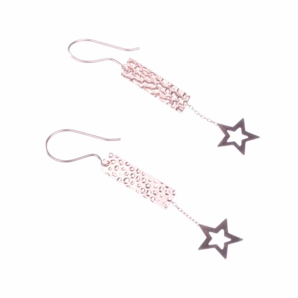 925 Ayar Gümüş Dövmeli Yıldız Küpe - Resim 2