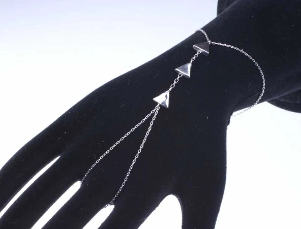 925 Ayar Gümüş Üçlü Üçgen Şahmeran Bileklik - Resim 4