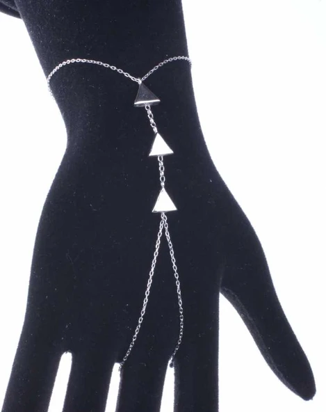 925 Ayar Gümüş Üçlü Üçgen Şahmeran Bileklik - Resim 5