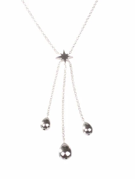 925 Ayar Gümüş Damla Püsküllü Kutup Yıldızı Kolye, Beyaz - Resim 7