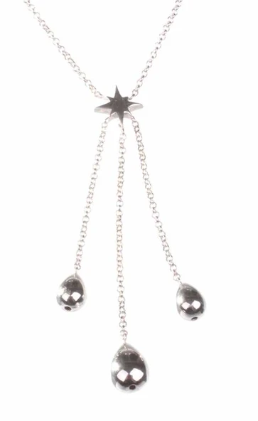 925 Ayar Gümüş Damla Püsküllü Kutup Yıldızı Kolye, Beyaz - Resim 5