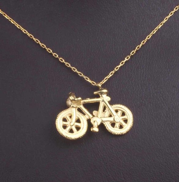 925 Ayar Gümüş Bisiklet Charm Kolye, Sarı - Resim 6