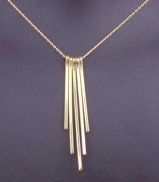 925 Ayar Gümüş 5'li İnce Saçak Kolye, Sarı - Resim 3