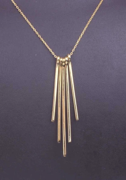 925 Ayar Gümüş 5'li İnce Saçak Kolye, Sarı - Resim 5