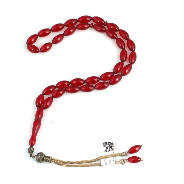 Turuncu Renk 925 Ayar Gümüş Sıkma Kehribar Tesbih ürün görseli 1